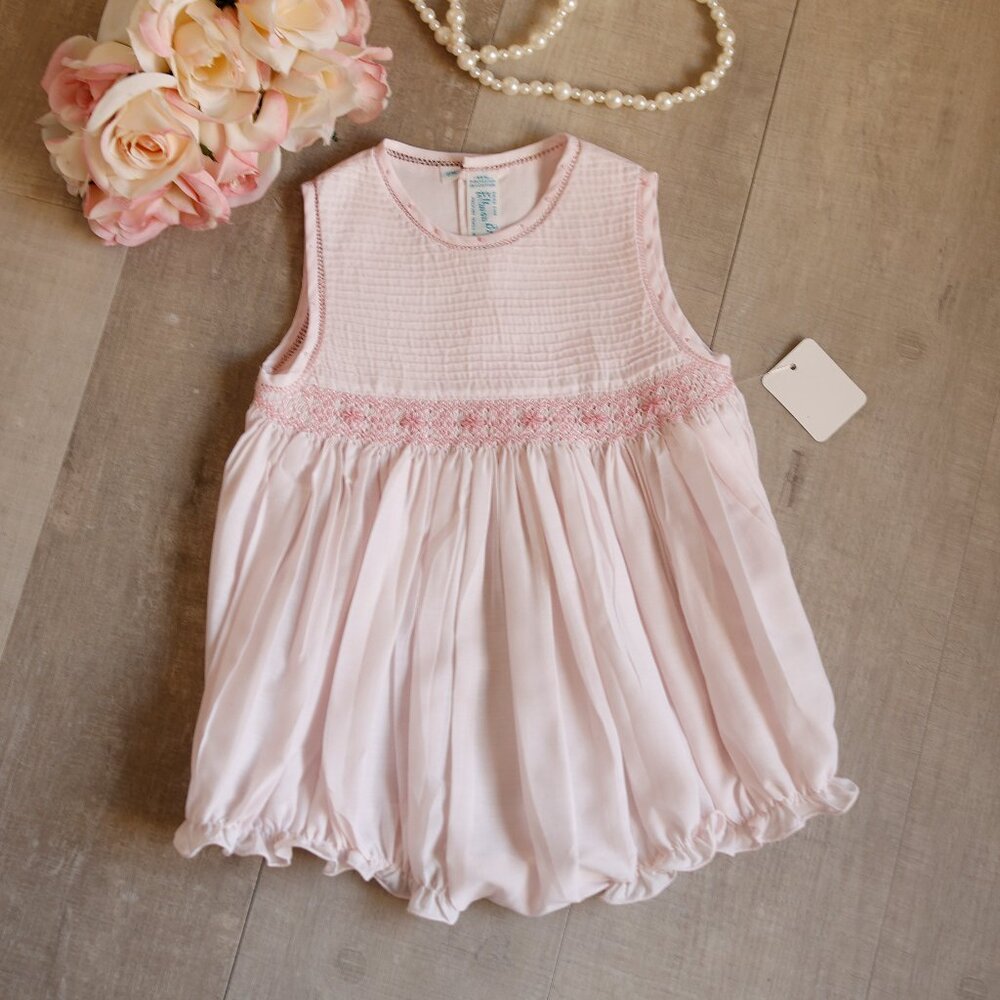 Pink Smocked Romper Pink Embroidery Feltman Brothers Pin Tucks 9 Months NWT